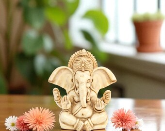Cultured Marble Ganesha Idol, Elegant Ivory Finish, Pooja Room Decor, Vastu Wealth Ganpati