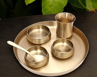 Handcrafted Pure Kansa Belgian Thali Set, Traditional Indian Dinnerware, Artisan Serveware