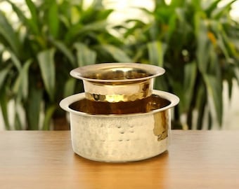 Hand-Hammered Brass Dabara Tumbler Set, Filter Coffee Drinkware, Indian Artisan Coffee Combo