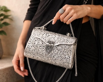 Handmade German Silver Color Bridal Clutch Metal Clutch GS Purse Oxidized - Women's Statement Accessory