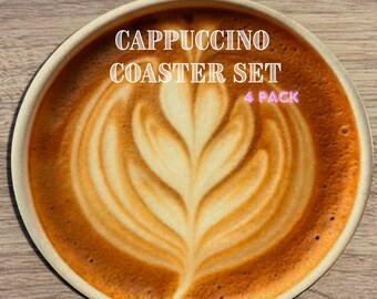 Cappuccino Coaster Set of 4 – Coffee Drink Coasters, Coffee Lover Gift, Novelty Home Decor, Housewarming, Birthday & Christmas Gift, Cafe