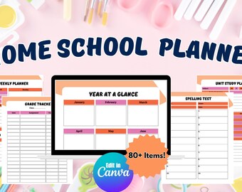 Homeschool Planner Canva Template – 80 Page Lesson Planning PDF, Editable Homeschool Organizer, Printable School Schedule & Curriculum
