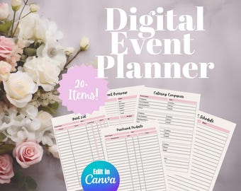 Editable Event Planner Canva Template – Wedding, Party & Baby Shower, Printable Event Organizer, Digital Download, Party Planning Binder