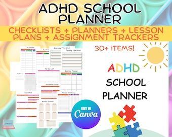 ADHD Academic Planner – Editable Digital Student Organizer, Neurodivergent School Planner, Canva Template, Printable, Daily Weekly Planning