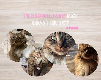 Personalized Pet Photo Coaster Set of 4 – Custom Pet Coasters, Photo Drink Coasters, Pet Portrait Gift, Animal Lover Gift, Custom Home Decor