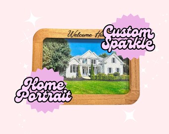 Custom Glittered Home Portrait – Personalized House Illustration, Custom Home Art Gift, Framed Home Drawing, Housewarming & Christmas Gift