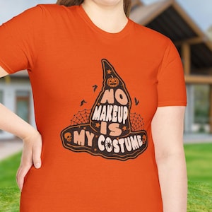 No Makeup Is My Costume, Funny Halloween Shirt, Women&#39;s Halloween Shirt, Witches Hat Shirt, Halloween T Shirt