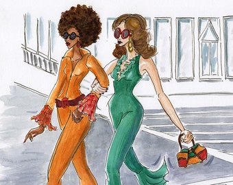 1970s Fashion Art print Shopping with your BFF