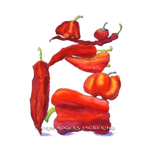 Red Peppers Balanced Diet 8x10 print Kitchen Art image 1