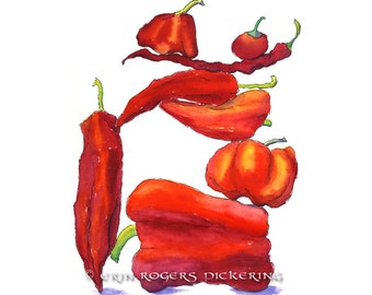Red Peppers Balanced Diet 8x10 print Kitchen Art