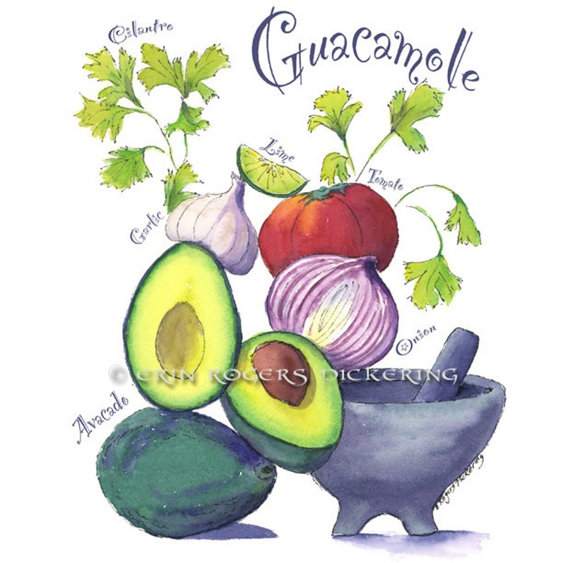 Food Art / Guacamole / Recipe art print 8x10 Kitchen Art image 2