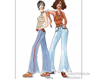 Bell Bottom Best Friends retro fashion art print