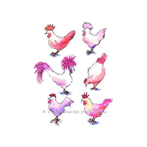 Pink Chickens art print 11x14 Giclee Limited Edition Prints