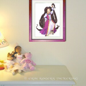 African American Rapunzel with Twists PINK gown modern fairy tales art Print image 5