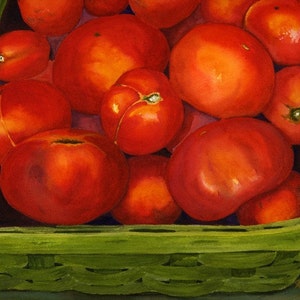 Red Tomatoes Green Basket 8x10 Print from original watercolor painting image 2