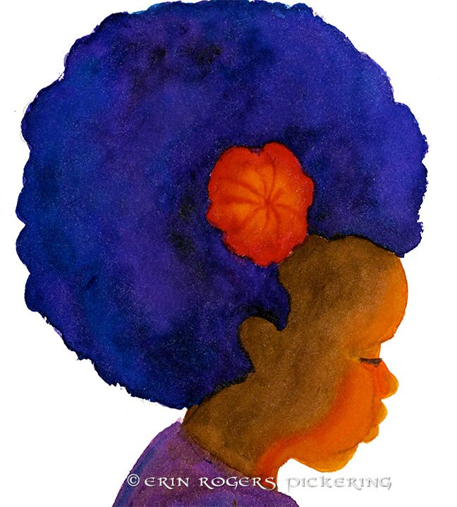 Afro Silhouette with Flower 8x10 art print | Etsy