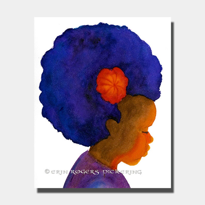 Afro Silhouette with Flower 8x10 art print image 1