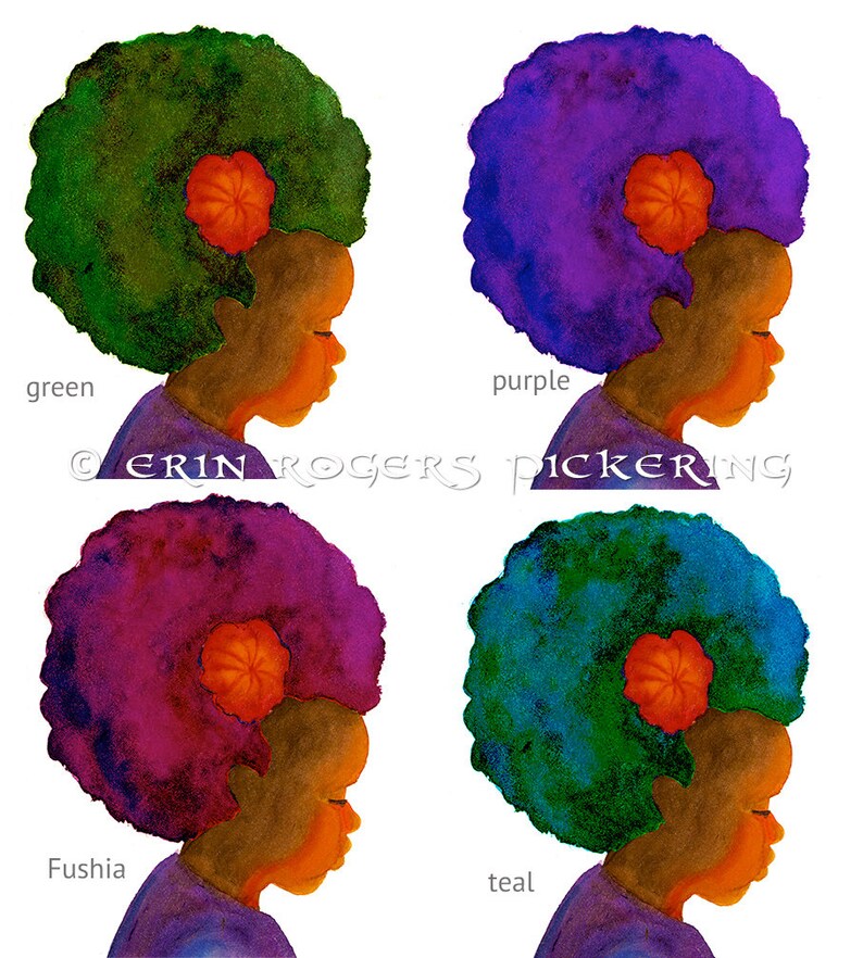 Afro Silhouette with Flower 8x10 art print image 5