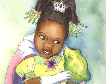 African American Princess and the Frog with braids 8x10 Print