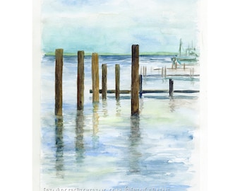 Dock on the Bay 1, 7x10 original watercolor painting