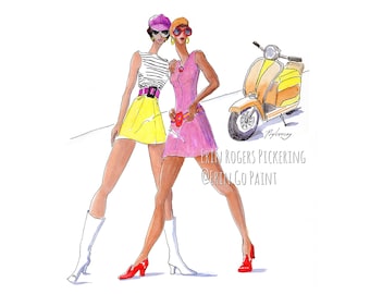 Mod Minis 1960s retro fashion fine art print