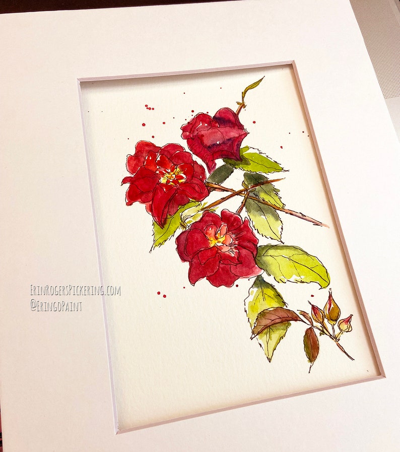 Original watercolor illustration Roses 5x7 image 3