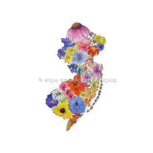 The Garden State NJ map native wildflowers fine art print