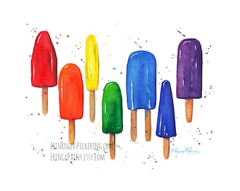 Rainbow Popsicle fine art print for Kitchen 8x10