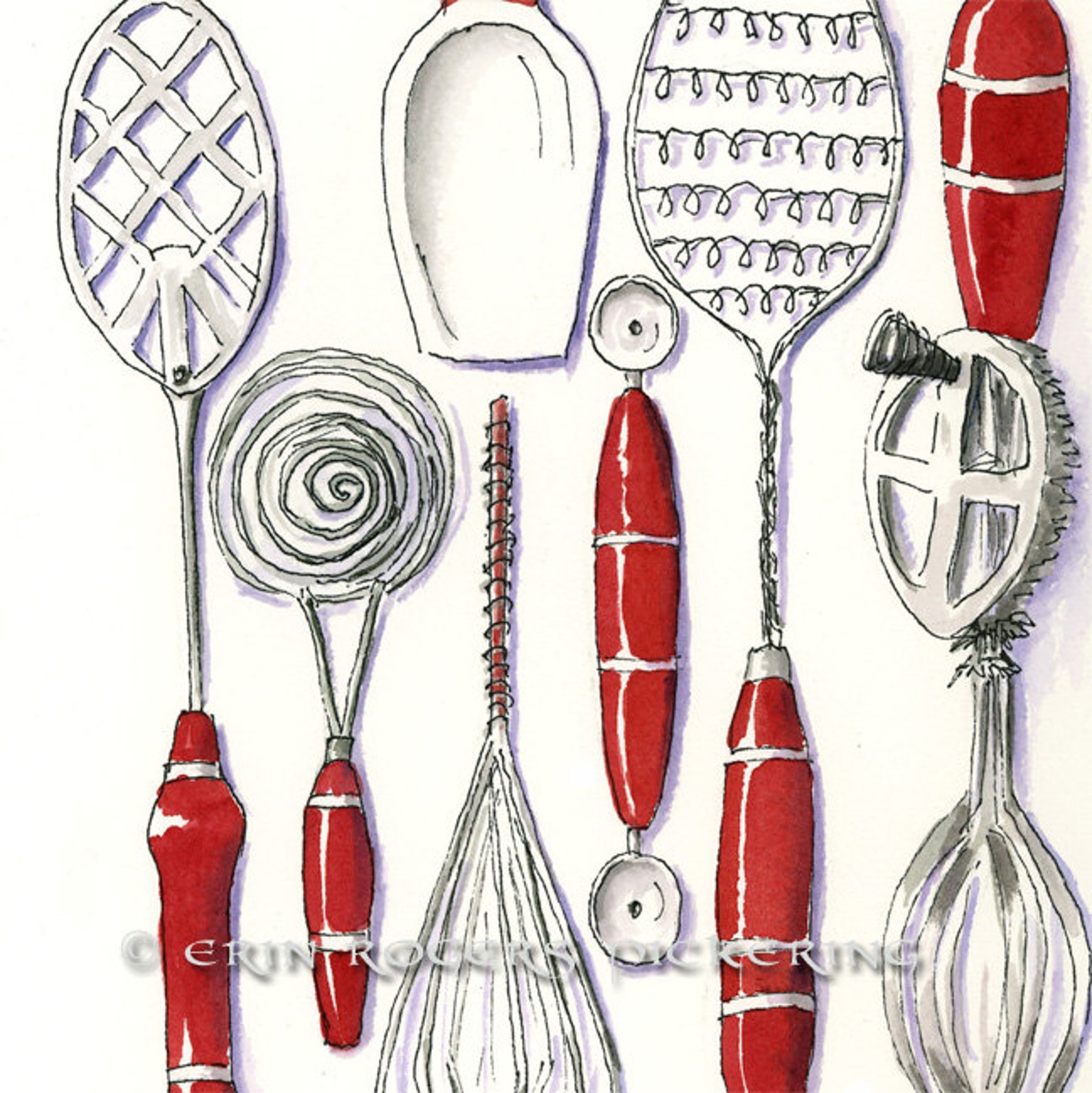 Vintage Kitchen Utensils in Red 8x10 Kitchen Art Print Etsy