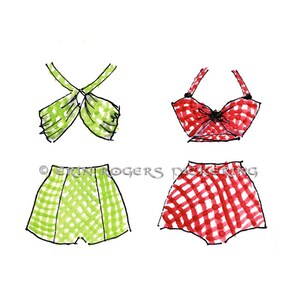 Retro Gingham Swimsuits Vintage Fashion 8x10 art print