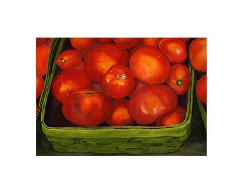 Red Tomatoes Green Basket 8x10 Print from original watercolor painting image 4