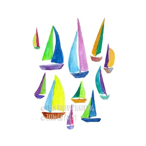 Pastel Rainbow Sailboats Coastal fine art print image 1