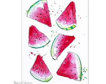 Original watercolor painting Watermelon Wedges 5x7