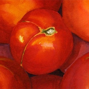 Red Tomatoes Green Basket 8x10 Print from original watercolor painting image 3