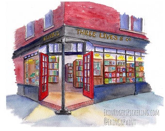 Bookstore 8x10 art print for book lovers