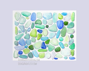 Sea Glass Fine Art Print of Watercolor Painting