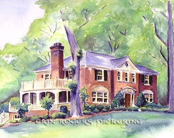 11x14 Traditional Custom House Portrait in Watercolor