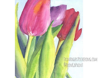 Tulips floral watercolor fine art print