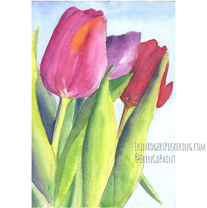 Tulips floral watercolor fine art print image 1