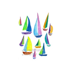 Pastel Rainbow Sailboats Coastal fine art print image 3