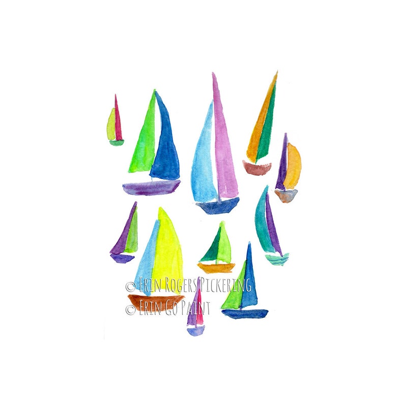 Pastel Rainbow Sailboats Coastal fine art print image 3