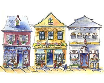 Seaside Village New England Storefronts Print 8x10