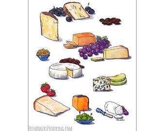 Cheese Board Illustration Kitchen Fine art print
