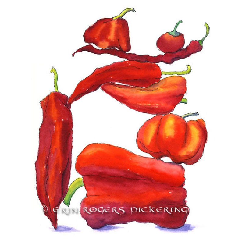 Red Peppers Balanced Diet 8x10 print Kitchen Art image 2