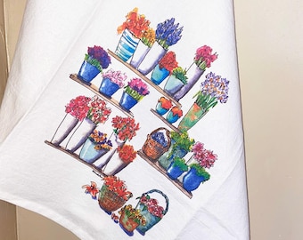 Artist Cotton Flour Sack Tea Towel Potted Flowers