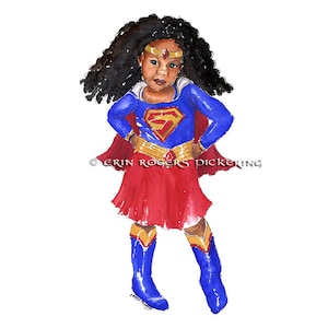 Super Girl Natural Hair Red and Blue 8x10 Art Print image 1