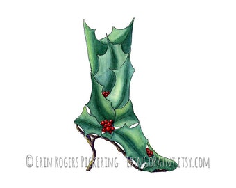 Christmas Holly Boot 8x10 art print