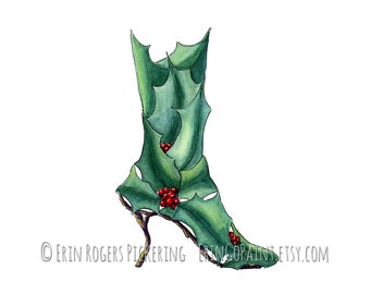 Christmas Holly Boot 8x10 art print