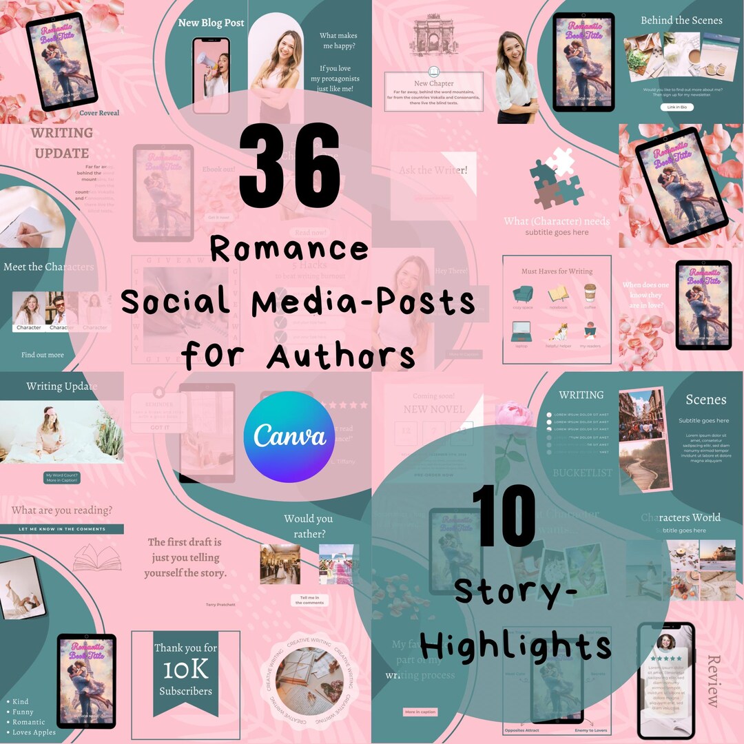 Romance Author Instagram Templates for Canva L Premade Templates for ...
