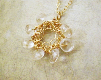 Crochet 14k gold filled crystal quartz pendant Necklace